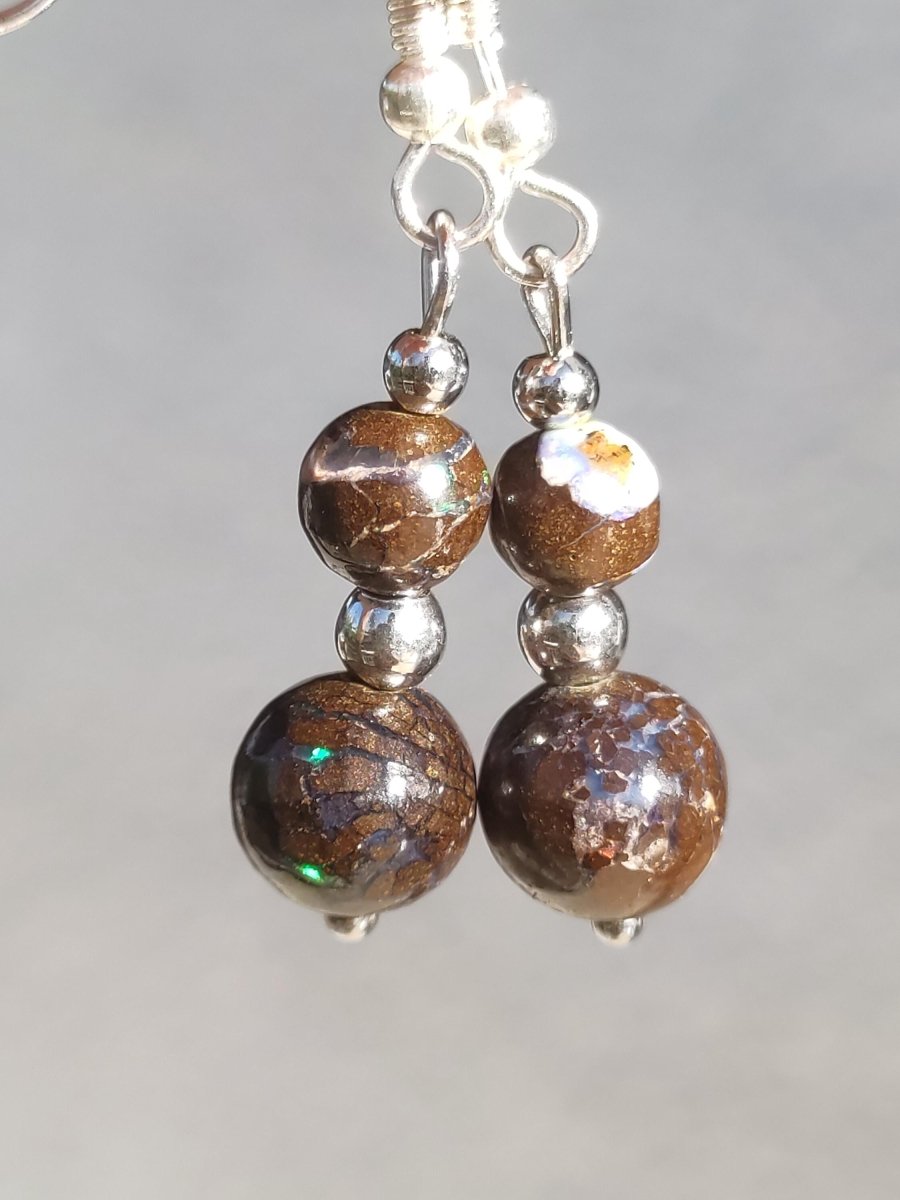 Boulder Opal - Edelstein Ohrringe Natur Heilstein Schmuck Rarität Frau Sie Freundin Geschenk Edel Ohrhänger hochwertig Handarbeit Unikat - Art of Nature Berlin