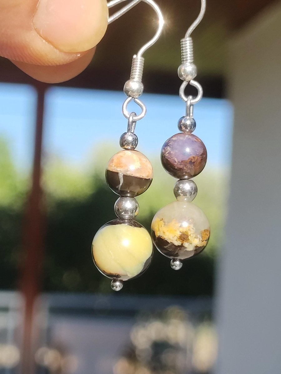 Boulder Opal - Edelstein Ohrringe Natur Heilstein Schmuck Rarität Frau Sie Freundin Geschenk Edel Ohrhänger hochwertig Handarbeit Unikat - Art of Nature Berlin