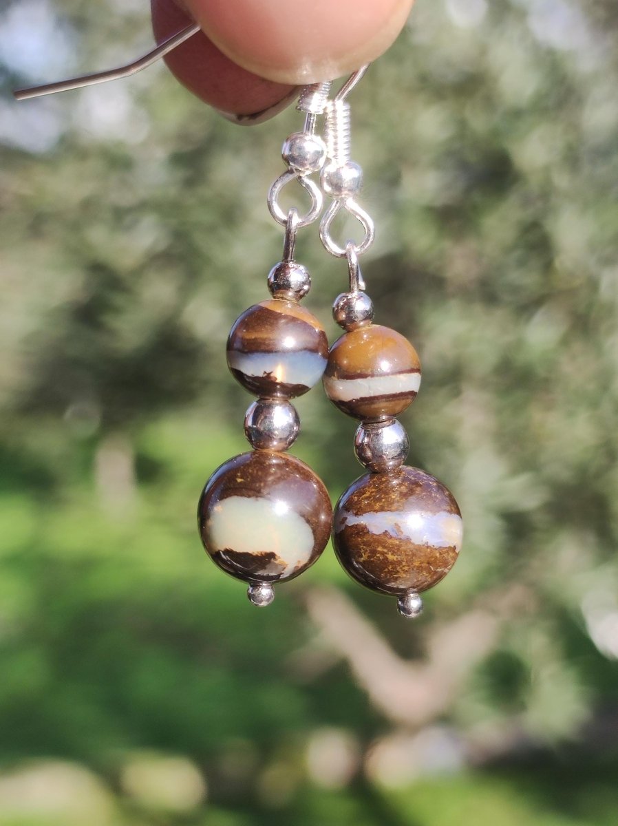 Boulder Opal - Edelstein Ohrringe Natur Heilstein Schmuck Rarität Frau Sie Freundin Geschenk Edel Ohrhänger hochwertig Handarbeit Unikat - Art of Nature Berlin