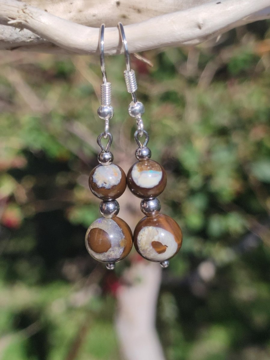 Boulder Opal - Edelstein Ohrringe Natur Heilstein Schmuck Rarität Frau Sie Freundin Geschenk Edel Ohrhänger hochwertig Handarbeit Unikat - Art of Nature Berlin