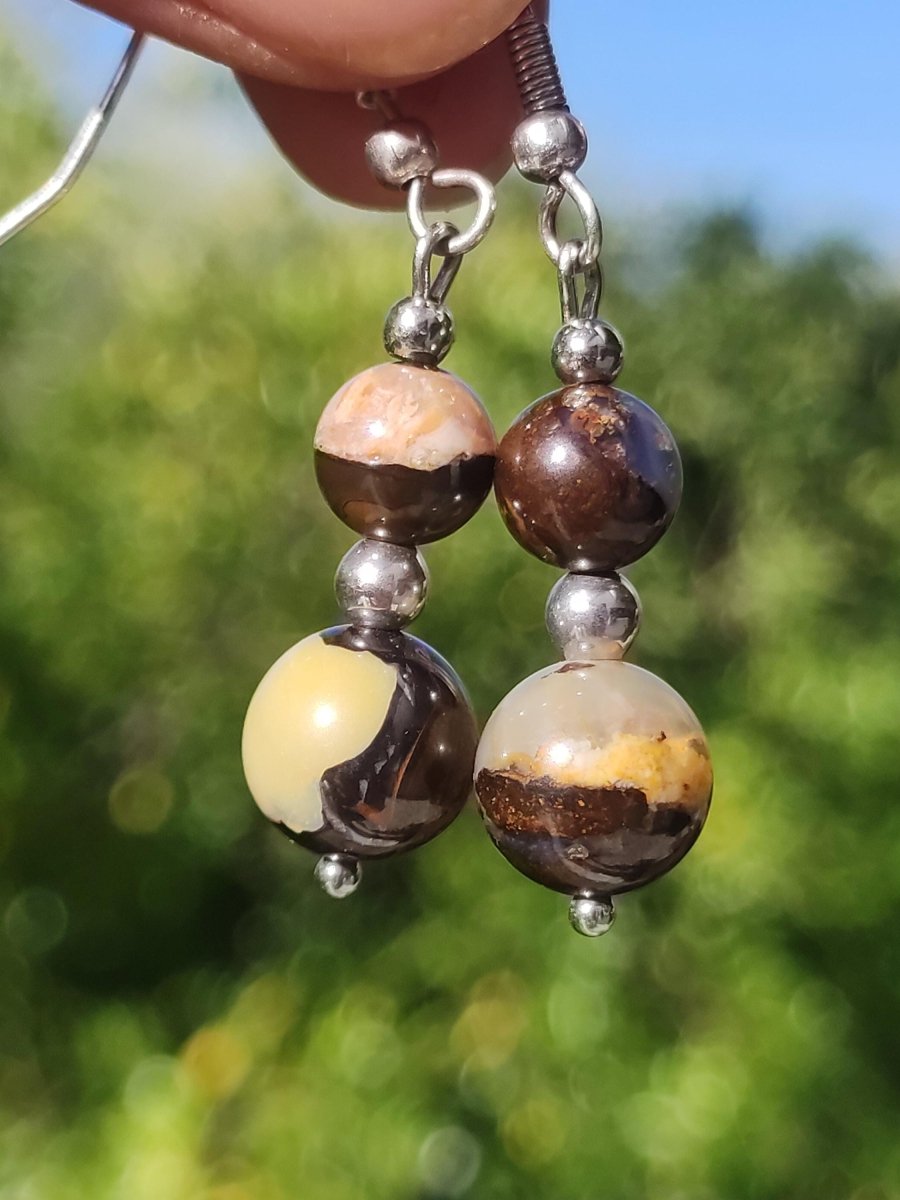 Boulder Opal - Edelstein Ohrringe Natur Heilstein Schmuck Rarität Frau Sie Freundin Geschenk Edel Ohrhänger hochwertig Handarbeit Unikat - Art of Nature Berlin