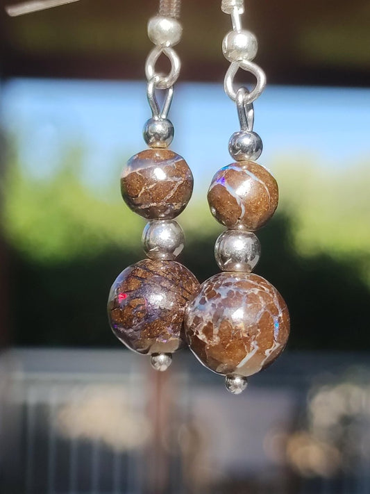 Boulder Opal - Edelstein Ohrringe Natur Heilstein Schmuck Rarität Frau Sie Freundin Geschenk Edel Ohrhänger hochwertig Handarbeit Unikat - Art of Nature Berlin