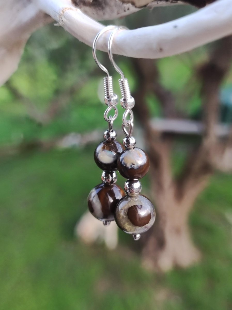 Boulder Opal - Edelstein Ohrringe Natur Heilstein Schmuck Rarität Frau Sie Freundin Geschenk Edel Ohrhänger hochwertig Handarbeit Unikat - Art of Nature Berlin