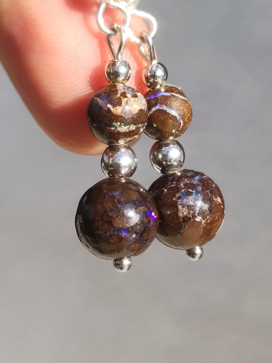 Boulder Opal - Edelstein Ohrringe Natur Heilstein Schmuck Rarität Frau Sie Freundin Geschenk Edel Ohrhänger hochwertig Handarbeit Unikat - Art of Nature Berlin