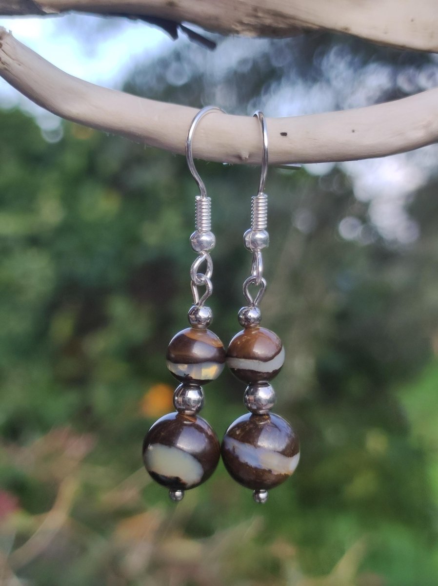 Boulder Opal - Edelstein Ohrringe Natur Heilstein Schmuck Rarität Frau Sie Freundin Geschenk Edel Ohrhänger hochwertig Handarbeit Unikat - Art of Nature Berlin