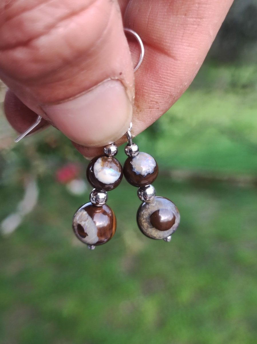 Boulder Opal - Edelstein Ohrringe Natur Heilstein Schmuck Rarität Frau Sie Freundin Geschenk Edel Ohrhänger hochwertig Handarbeit Unikat - Art of Nature Berlin