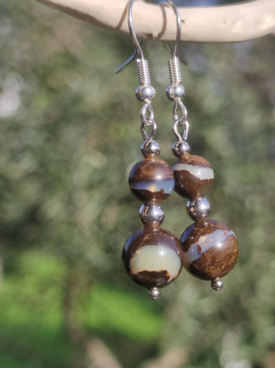 Boulder Opal - Edelstein Ohrringe Natur Heilstein Schmuck Rarität Frau Sie Freundin Geschenk Edel Ohrhänger hochwertig Handarbeit Unikat - Art of Nature Berlin