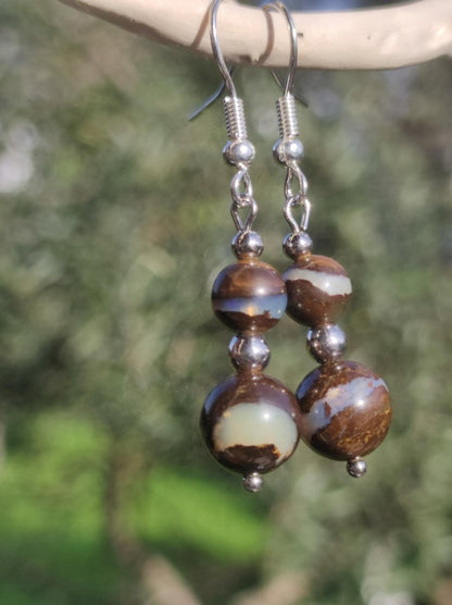 Boulder Opal - Edelstein Ohrringe Natur Heilstein Schmuck Rarität Frau Sie Freundin Geschenk Edel Ohrhänger hochwertig Handarbeit Unikat - Art of Nature Berlin