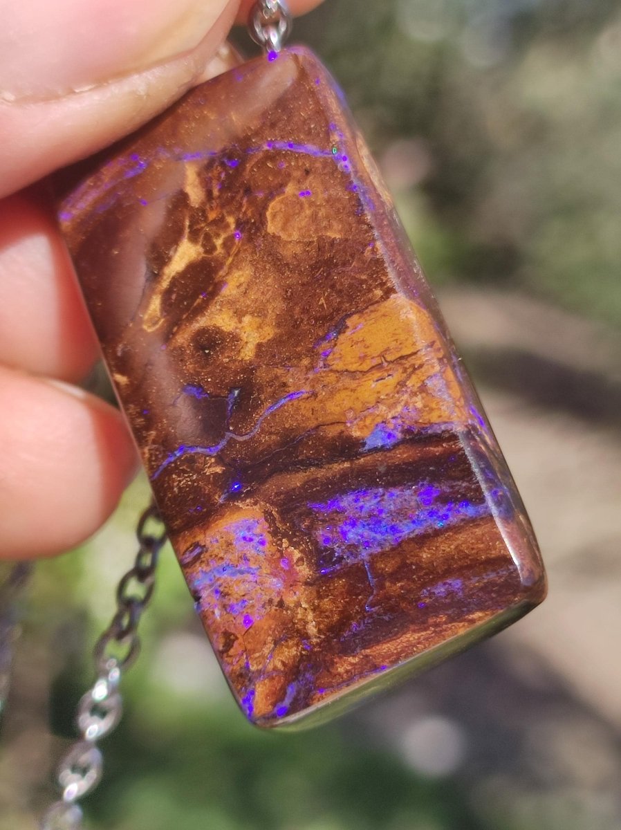 Boulder Opal inkl. 925 Silberöse ~ Edelstein Kette ~HIPPIE ~GOA ~Boho ~Ethno ~Nature ~Heilstein ~Rarität ~Selten ~Flash - Art of Nature Berlin