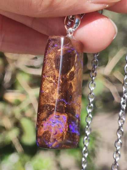 Boulder Opal inkl. 925 Silberöse ~ Edelstein Kette ~HIPPIE ~GOA ~Boho ~Ethno ~Nature ~Heilstein ~Rarität ~Selten ~Flash - Art of Nature Berlin