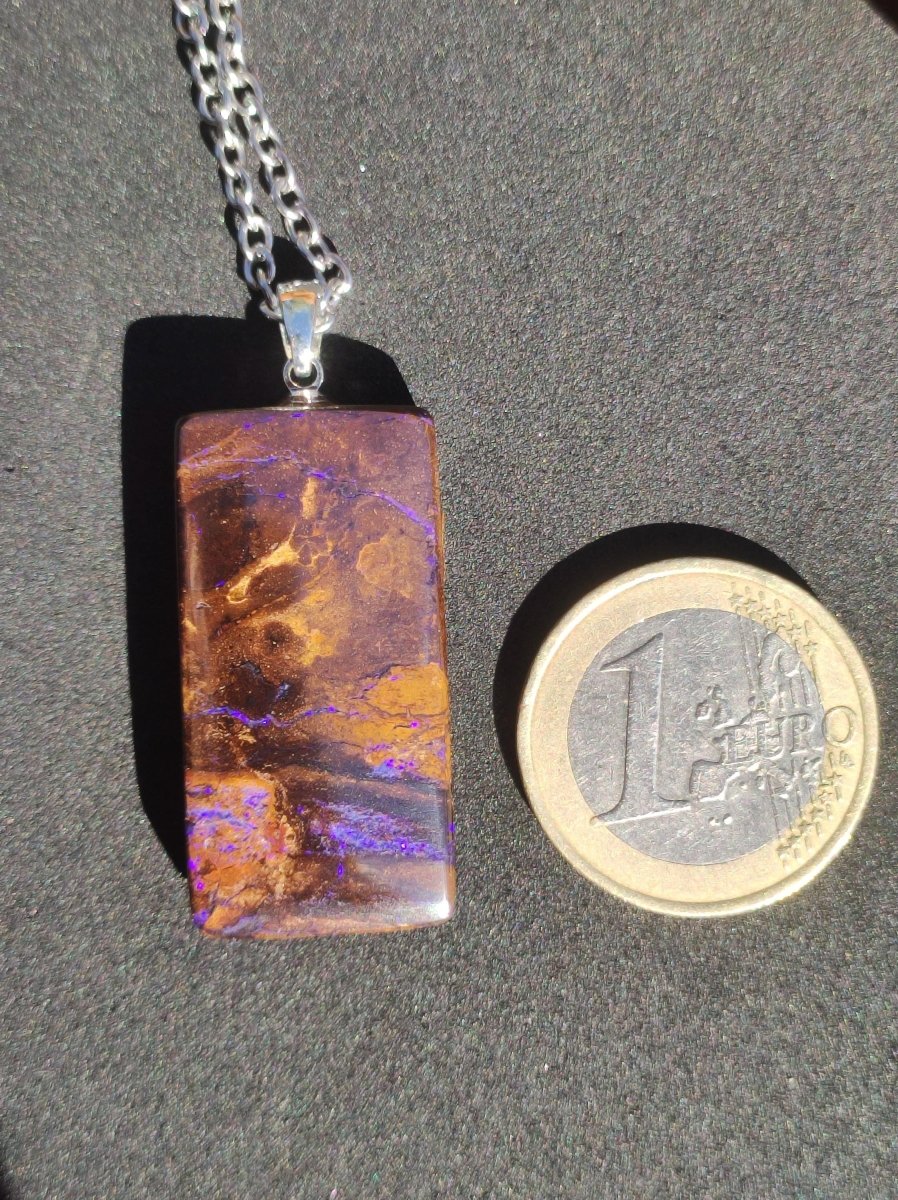 Boulder Opal inkl. 925 Silberöse ~ Edelstein Kette ~HIPPIE ~GOA ~Boho ~Ethno ~Nature ~Heilstein ~Rarität ~Selten ~Flash - Art of Nature Berlin