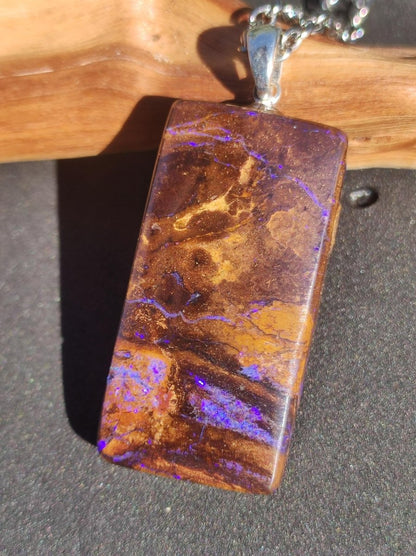 Boulder Opal inkl. 925 Silberöse ~ Edelstein Kette ~HIPPIE ~GOA ~Boho ~Ethno ~Nature ~Heilstein ~Rarität ~Selten ~Flash - Art of Nature Berlin