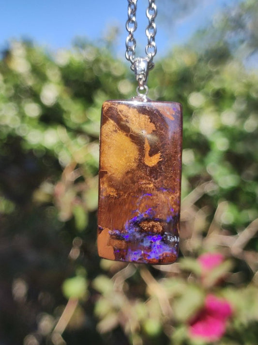 Boulder Opal inkl. 925 Silberöse ~ Edelstein Kette ~HIPPIE ~GOA ~Boho ~Ethno ~Nature ~Heilstein ~Rarität ~Selten ~Flash - Art of Nature Berlin