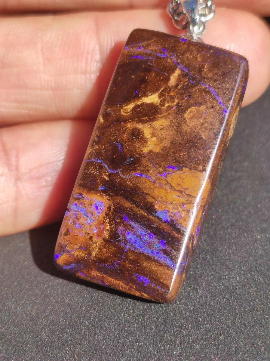 Boulder Opal inkl. 925 Silberöse ~ Edelstein Kette ~HIPPIE ~GOA ~Boho ~Ethno ~Nature ~Heilstein ~Rarität ~Selten ~Flash - Art of Nature Berlin