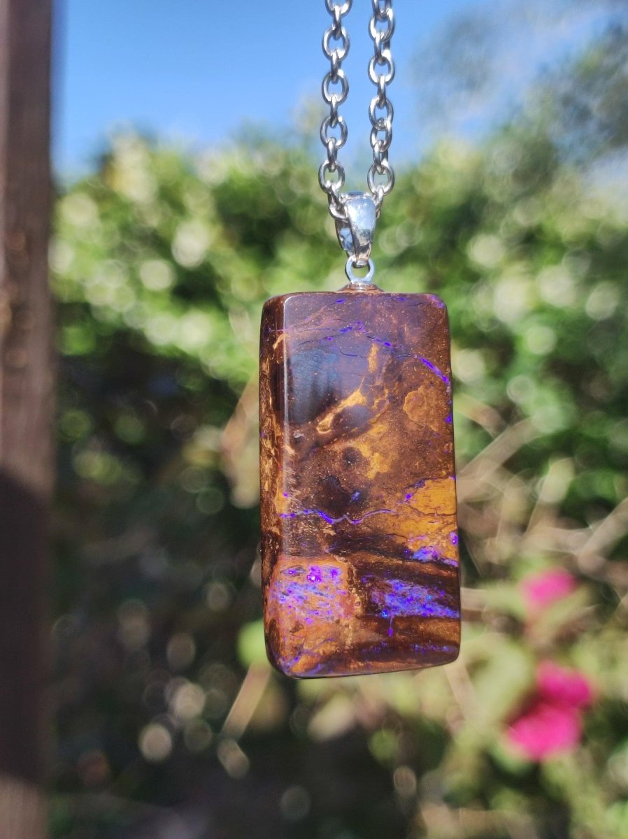 Boulder Opal inkl. 925 Silberöse ~ Edelstein Kette ~HIPPIE ~GOA ~Boho ~Ethno ~Nature ~Heilstein ~Rarität ~Selten ~Flash - Art of Nature Berlin