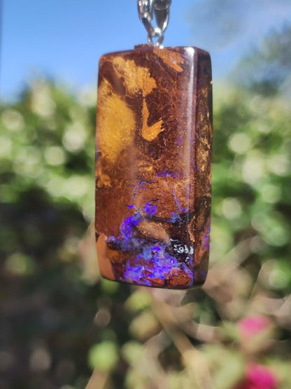 Boulder Opal inkl. 925 Silberöse ~ Edelstein Kette ~HIPPIE ~GOA ~Boho ~Ethno ~Nature ~Heilstein ~Rarität ~Selten ~Flash - Art of Nature Berlin