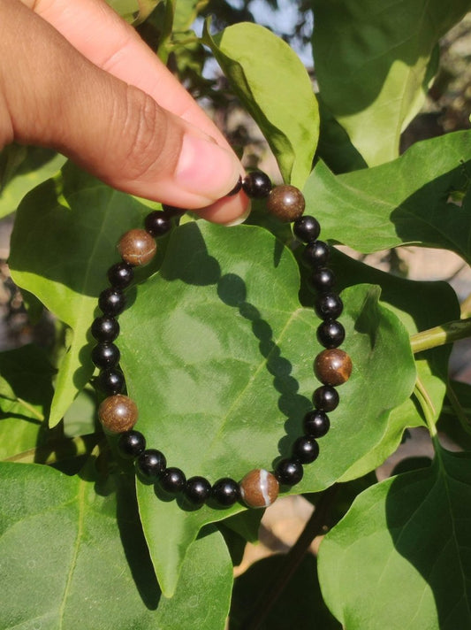 Boulder Opal + Turmalin schwarz (Schorl) - Edelstein Armband Stretch Perlen Geschenk Glück Mann Frau Kind Er Sie Freund Energie - Art of Nature Berlin