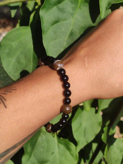 Boulder Opal + Turmalin schwarz (Schorl) - Edelstein Armband Stretch Perlen Geschenk Glück Mann Frau Kind Er Sie Freund Energie - Art of Nature Berlin