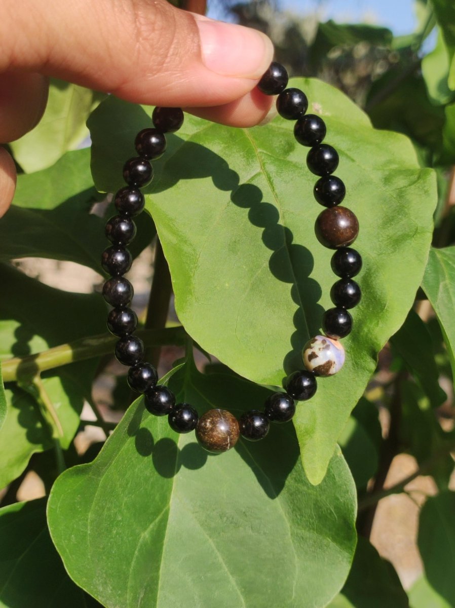 Boulder Opal + Turmalin schwarz (Schorl) - Edelstein Armband Stretch Perlen Geschenk Glück Mann Frau Kind Er Sie Freund Energie - Art of Nature Berlin