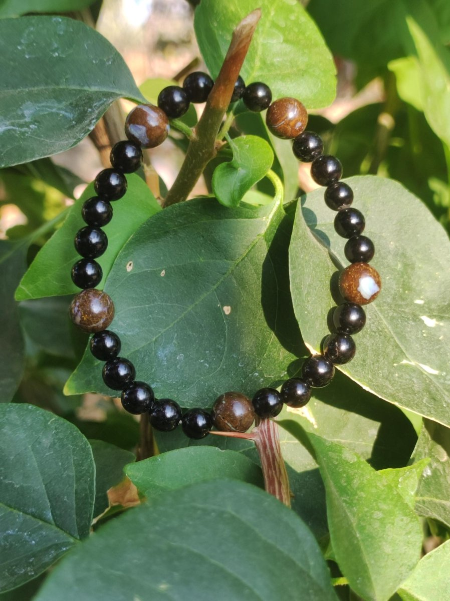 Boulder Opal + Turmalin schwarz (Schorl) - Edelstein Armband Stretch Perlen Geschenk Glück Mann Frau Kind Er Sie Freund Energie - Art of Nature Berlin