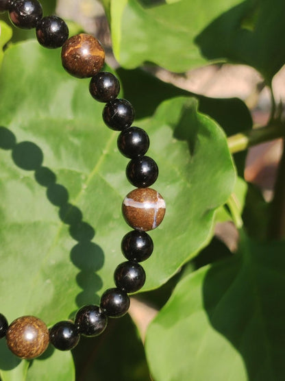 Boulder Opal + Turmalin schwarz (Schorl) - Edelstein Armband Stretch Perlen Geschenk Glück Mann Frau Kind Er Sie Freund Energie - Art of Nature Berlin