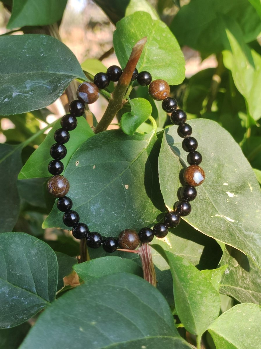 Boulder Opal + Turmalin schwarz (Schorl) - Edelstein Armband Stretch Perlen Geschenk Glück Mann Frau Kind Er Sie Freund Energie - Art of Nature Berlin