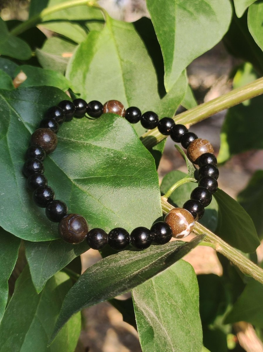 Boulder Opal + Turmalin schwarz (Schorl) - Edelstein Armband Stretch Perlen Geschenk Glück Mann Frau Kind Er Sie Freund Energie - Art of Nature Berlin