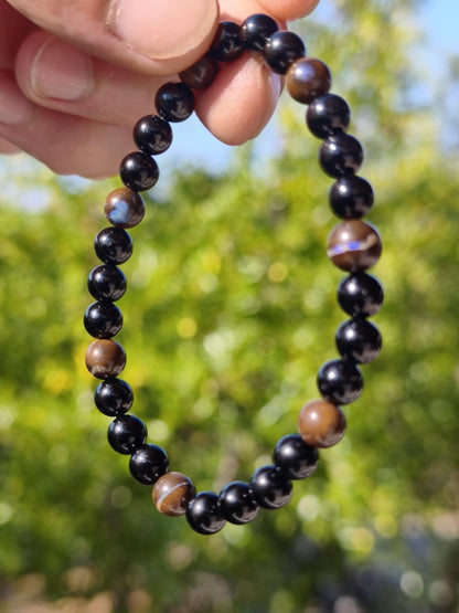 Boulder Opal + Turmalin schwarz (Schorl)- Edelstein Armband Stretch Perlen Geschenk Glück Mann Frau Kind Er Sie Freund Energie - Art of Nature Berlin