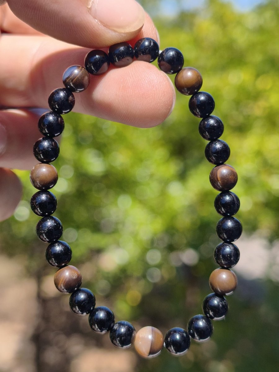 Boulder Opal + Turmalin schwarz (Schorl)- Edelstein Armband Stretch Perlen Geschenk Glück Mann Frau Kind Er Sie Freund Energie - Art of Nature Berlin