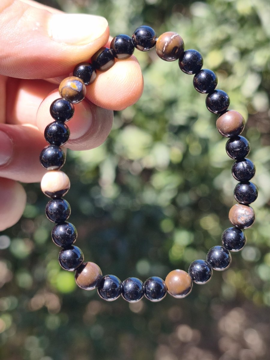 Boulder Opal + Turmalin schwarz (Schorl)- Edelstein Armband Stretch Perlen Geschenk Glück Mann Frau Kind Er Sie Freund Energie - Art of Nature Berlin
