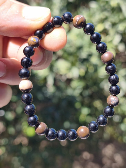 Boulder Opal + Turmalin schwarz (Schorl)- Edelstein Armband Stretch Perlen Geschenk Glück Mann Frau Kind Er Sie Freund Energie - Art of Nature Berlin