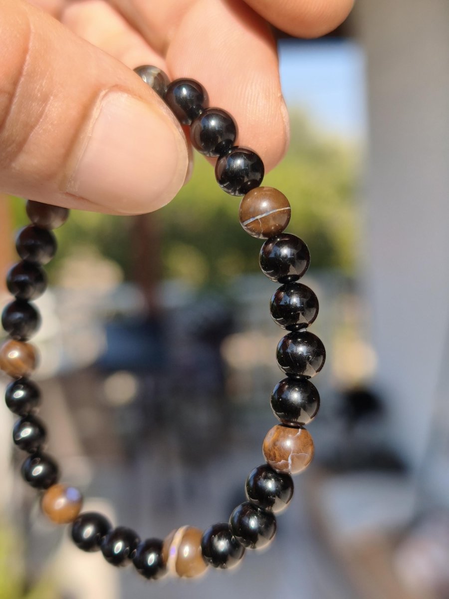 Boulder Opal + Turmalin schwarz (Schorl)- Edelstein Armband Stretch Perlen Geschenk Glück Mann Frau Kind Er Sie Freund Energie - Art of Nature Berlin