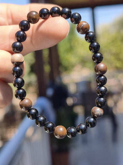 Boulder Opal + Turmalin schwarz (Schorl)- Edelstein Armband Stretch Perlen Geschenk Glück Mann Frau Kind Er Sie Freund Energie - Art of Nature Berlin