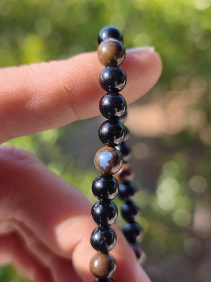 Boulder Opal + Turmalin schwarz (Schorl)- Edelstein Armband Stretch Perlen Geschenk Glück Mann Frau Kind Er Sie Freund Energie - Art of Nature Berlin