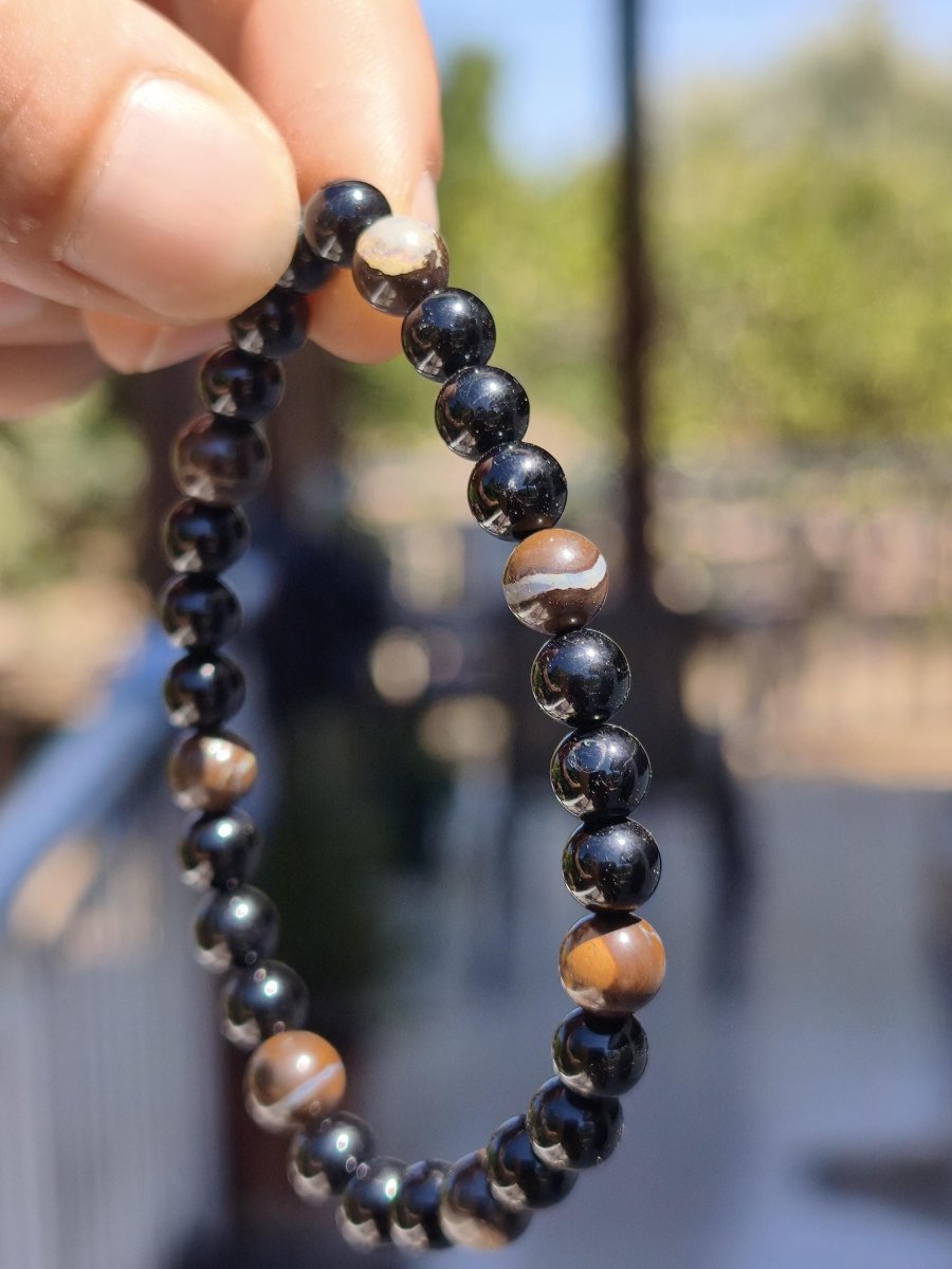 Boulder Opal + Turmalin schwarz (Schorl)- Edelstein Armband Stretch Perlen Geschenk Glück Mann Frau Kind Er Sie Freund Energie - Art of Nature Berlin