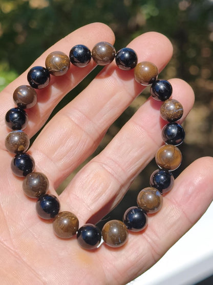 Boulder Opal + Turmalin schwarz (Schorl)- Edelstein Armband Stretch Perlen Geschenk Glück Mann Frau Kind Er Sie Freund Energie - Art of Nature Berlin