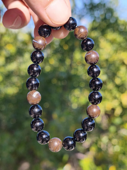 Boulder Opal + Turmalin schwarz (Schorl)- Edelstein Armband Stretch Perlen Geschenk Glück Mann Frau Kind Er Sie Freund Energie - Art of Nature Berlin