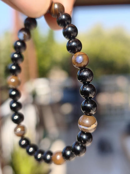 Boulder Opal + Turmalin schwarz (Schorl)- Edelstein Armband Stretch Perlen Geschenk Glück Mann Frau Kind Er Sie Freund Energie - Art of Nature Berlin