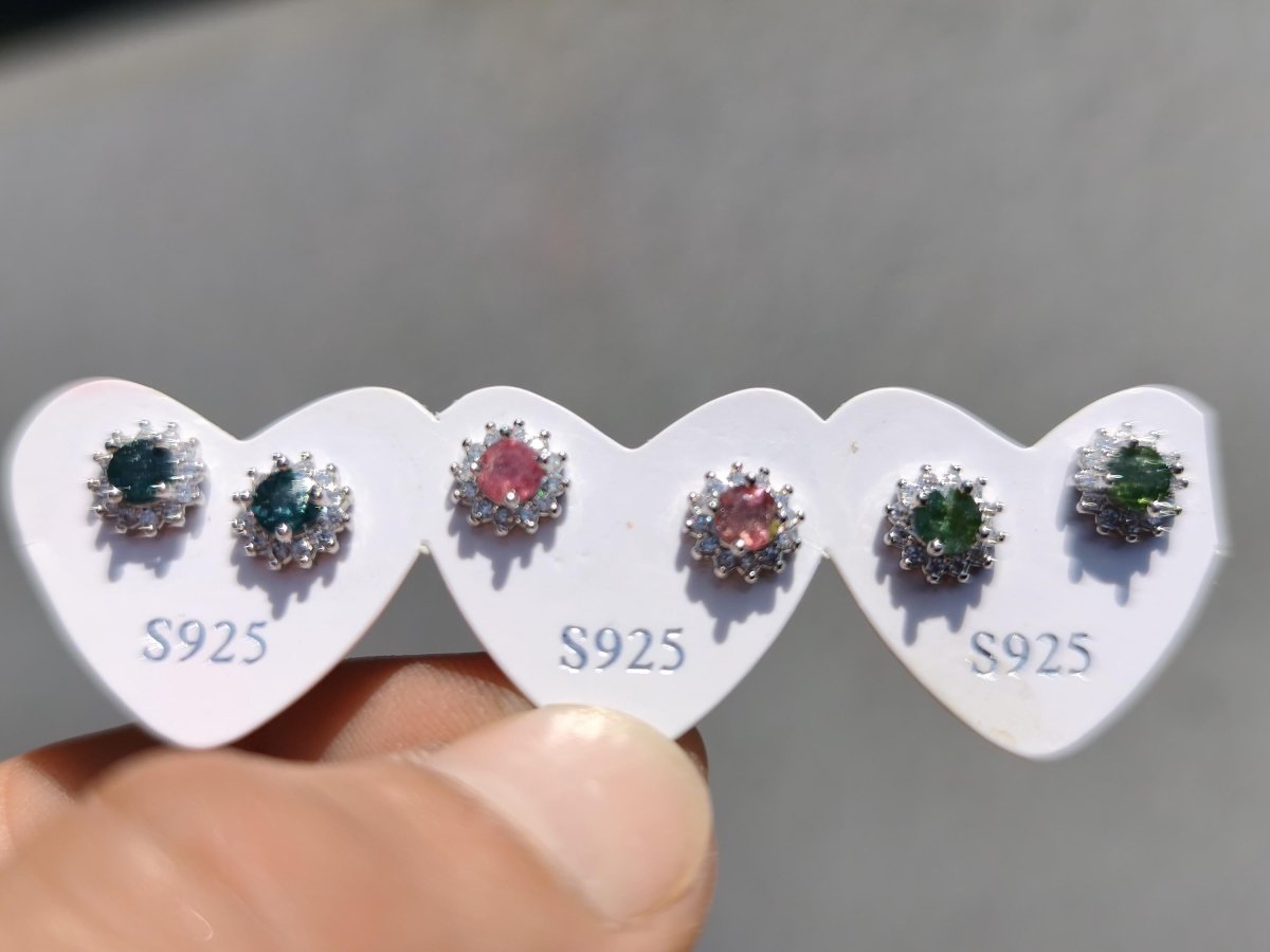 Bunte Turmalin Ohrstecker blau rosa grün 925 Sterling Silber AAA Rarität Schmuck Frau Ohrringe Edelstein Heilstein Geschenk Schmuck Edel - Art of Nature Berlin