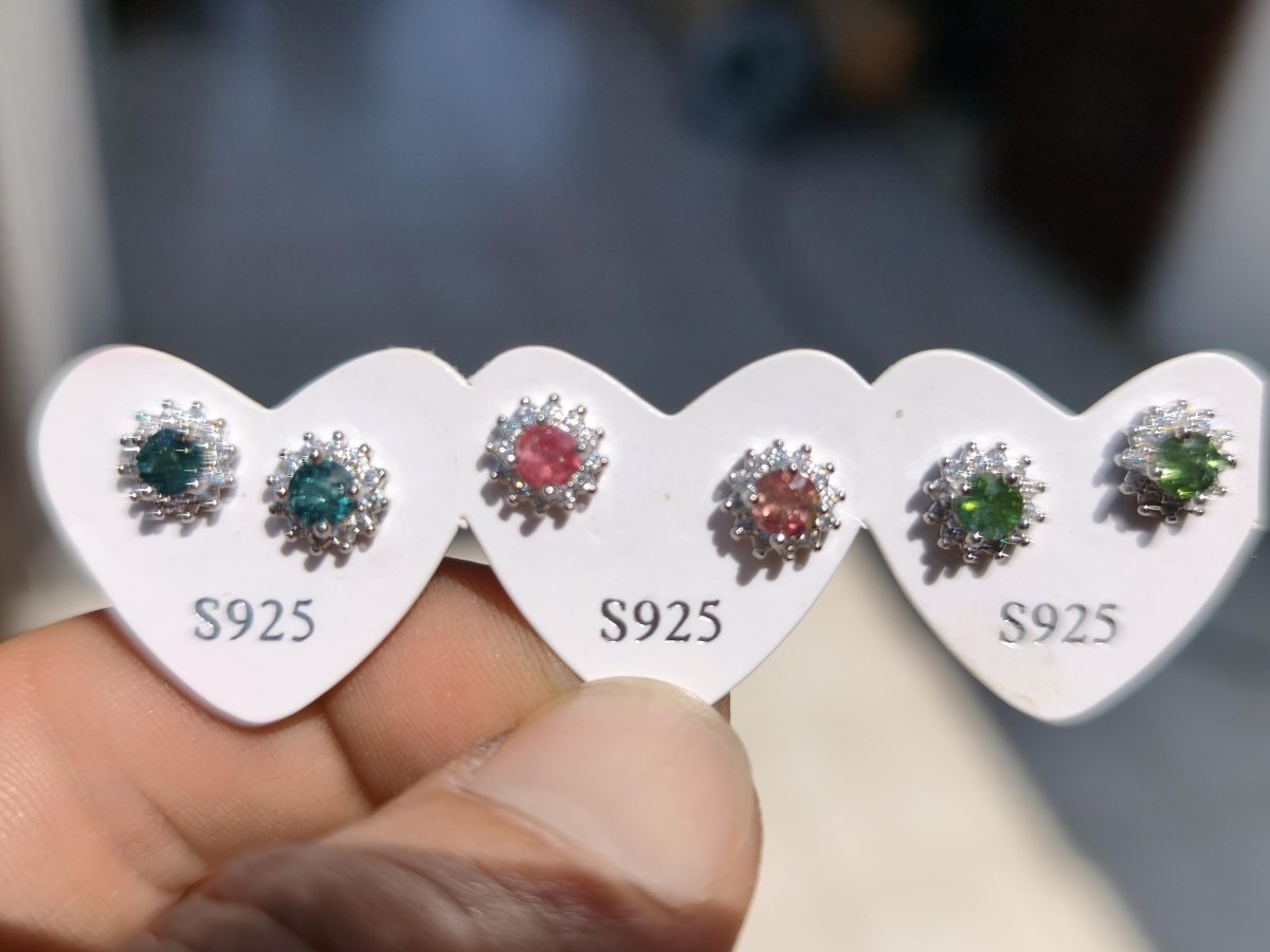 Bunte Turmalin Ohrstecker blau rosa grün 925 Sterling Silber AAA Rarität Schmuck Frau Ohrringe Edelstein Heilstein Geschenk Schmuck Edel - Art of Nature Berlin