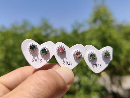 Bunte Turmalin Ohrstecker blau rosa grün 925 Sterling Silber AAA Rarität Schmuck Frau Ohrringe Edelstein Heilstein Geschenk Schmuck Edel - Art of Nature Berlin