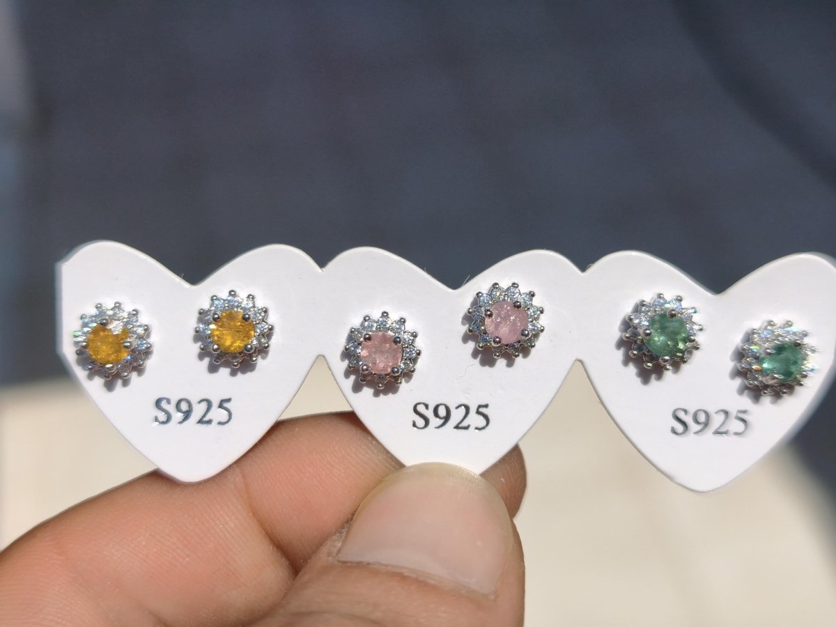 Bunte Turmalin Ohrstecker gelb rosa grün 925 Sterling Silber AAA Rarität Schmuck Frau Ohrringe Edelstein Heilstein Geschenk Schmuck Edel - Art of Nature Berlin