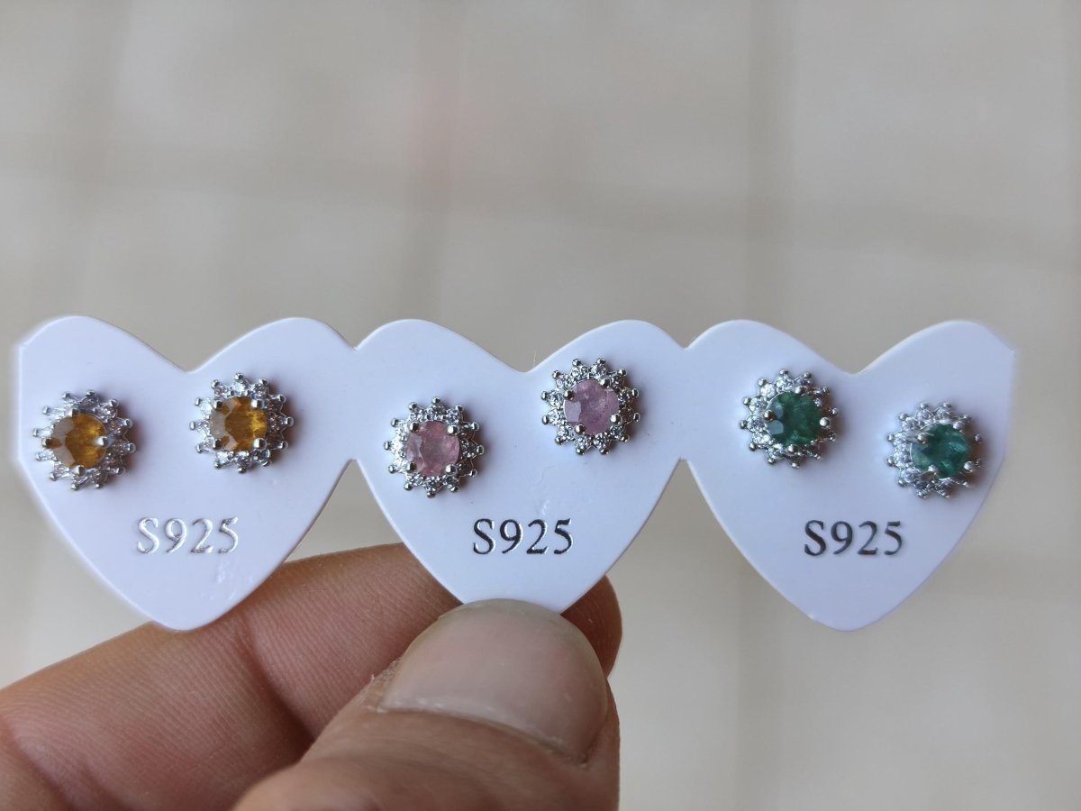 Bunte Turmalin Ohrstecker gelb rosa grün 925 Sterling Silber AAA Rarität Schmuck Frau Ohrringe Edelstein Heilstein Geschenk Schmuck Edel - Art of Nature Berlin