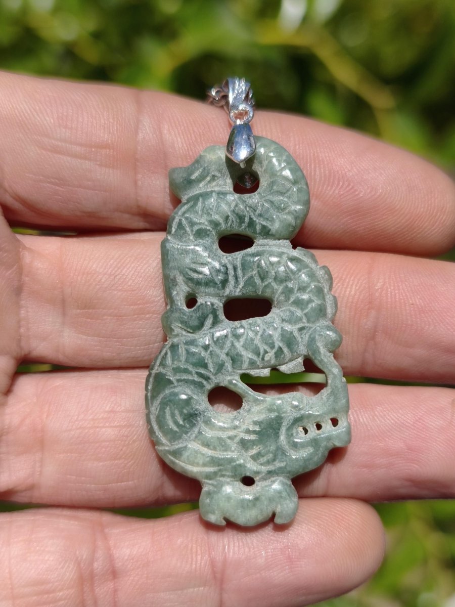 Burma Jade A Qualität Drache *Rarität* Edelstein Kette HIPPIE Boho Ethno Natur Heilstein Rarität Kristall Schmuck Anhänger Natur Kraft Stein - Art of Nature Berlin