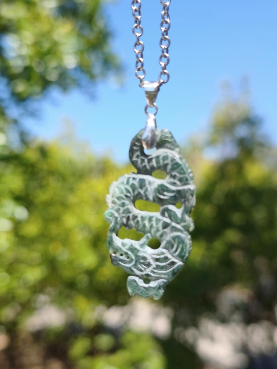 Burma Jade A Qualität Drache *Rarität* Edelstein Kette HIPPIE Boho Ethno Natur Heilstein Rarität Kristall Schmuck Anhänger Natur Kraft Stein - Art of Nature Berlin