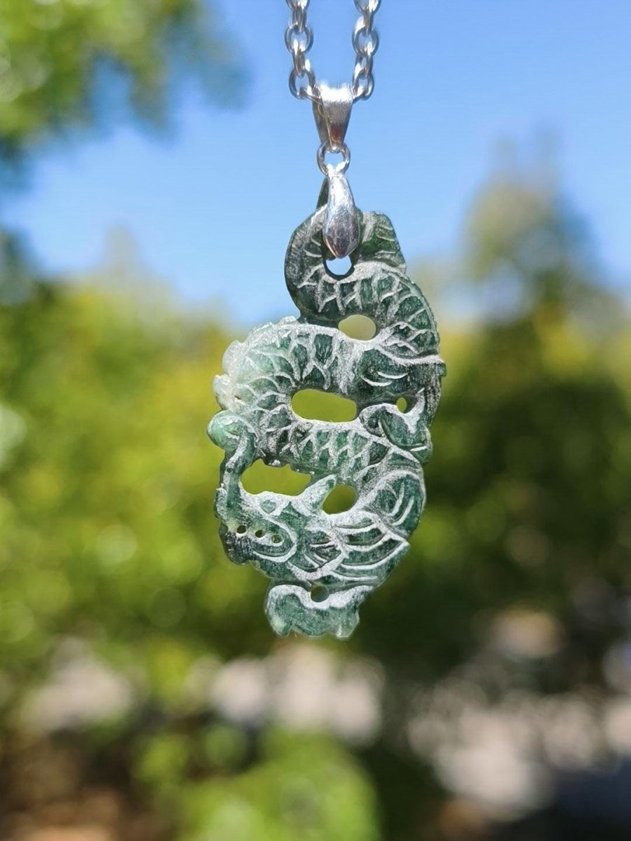 Burma Jade A Qualität Drache *Rarität* Edelstein Kette HIPPIE Boho Ethno Natur Heilstein Rarität Kristall Schmuck Anhänger Natur Kraft Stein - Art of Nature Berlin