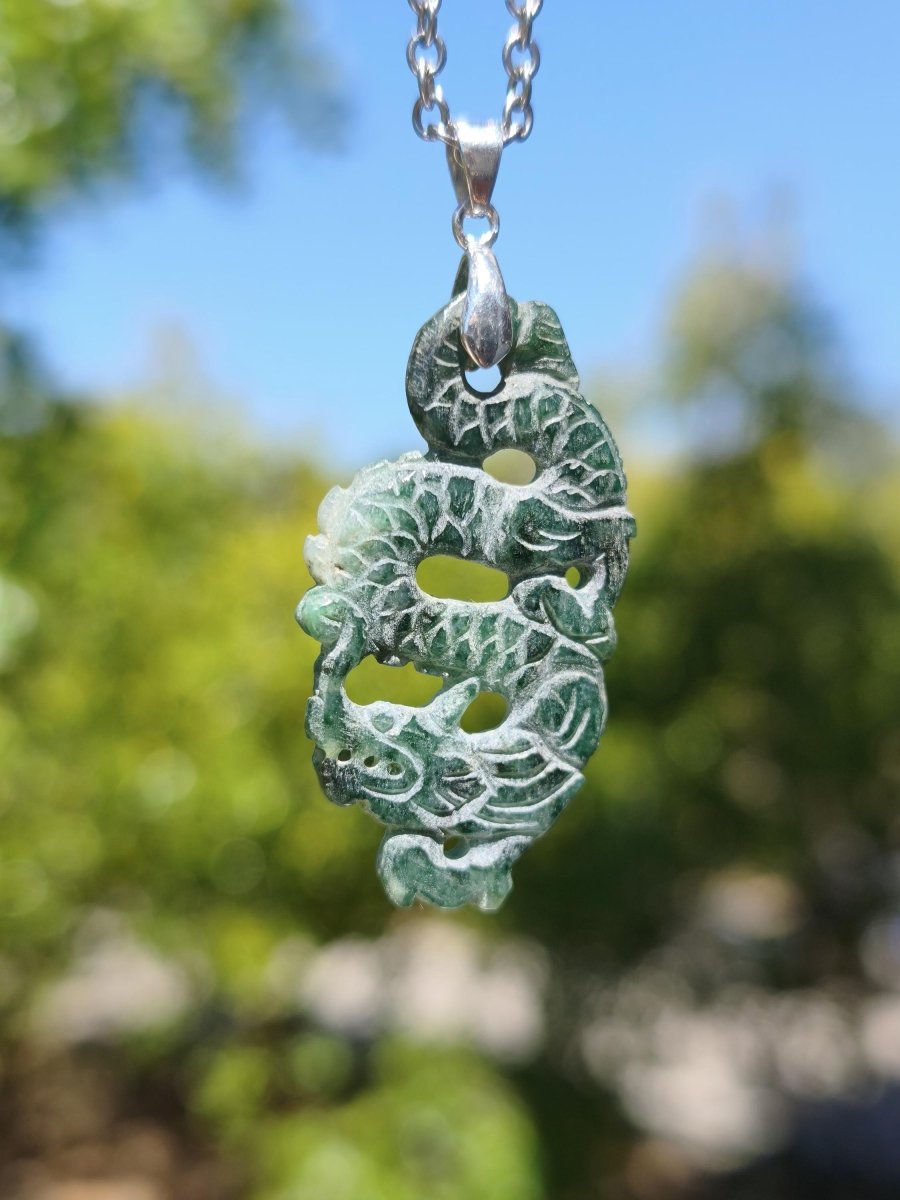 Burma Jade A Qualität Drache *Rarität* Edelstein Kette HIPPIE Boho Ethno Natur Heilstein Rarität Kristall Schmuck Anhänger Natur Kraft Stein - Art of Nature Berlin