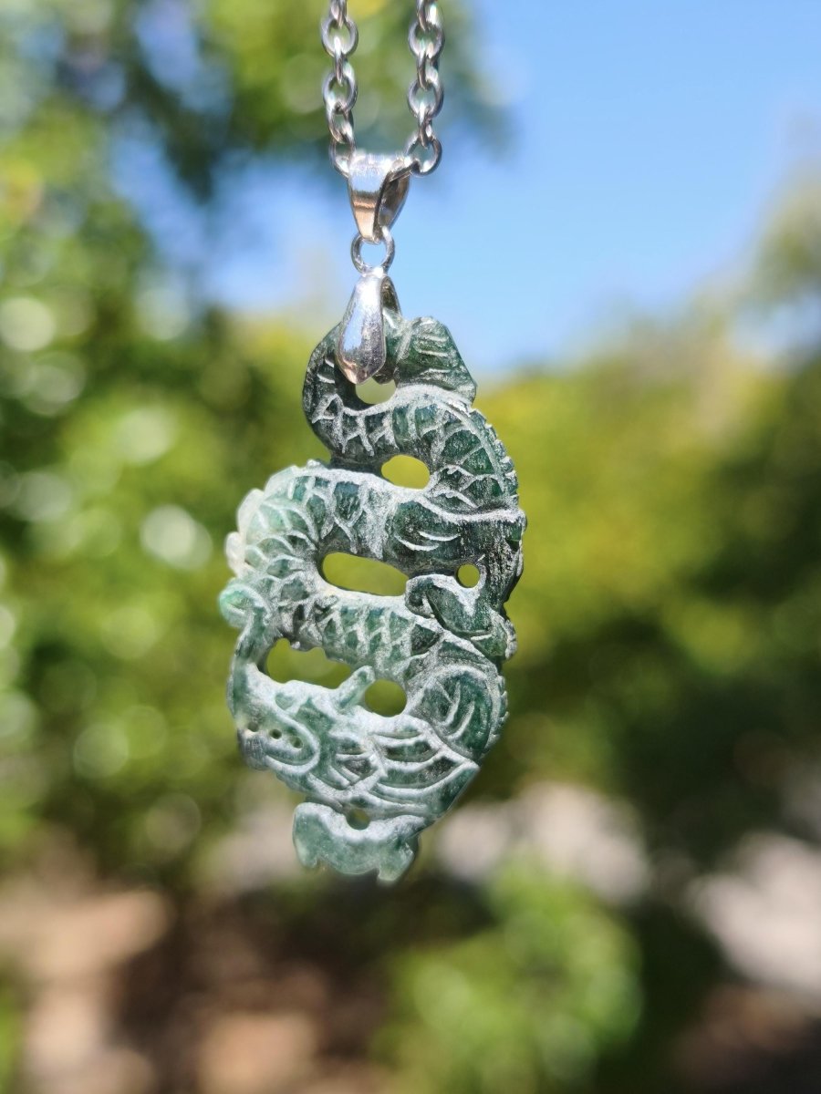 Burma Jade A Qualität Drache *Rarität* Edelstein Kette HIPPIE Boho Ethno Natur Heilstein Rarität Kristall Schmuck Anhänger Natur Kraft Stein - Art of Nature Berlin