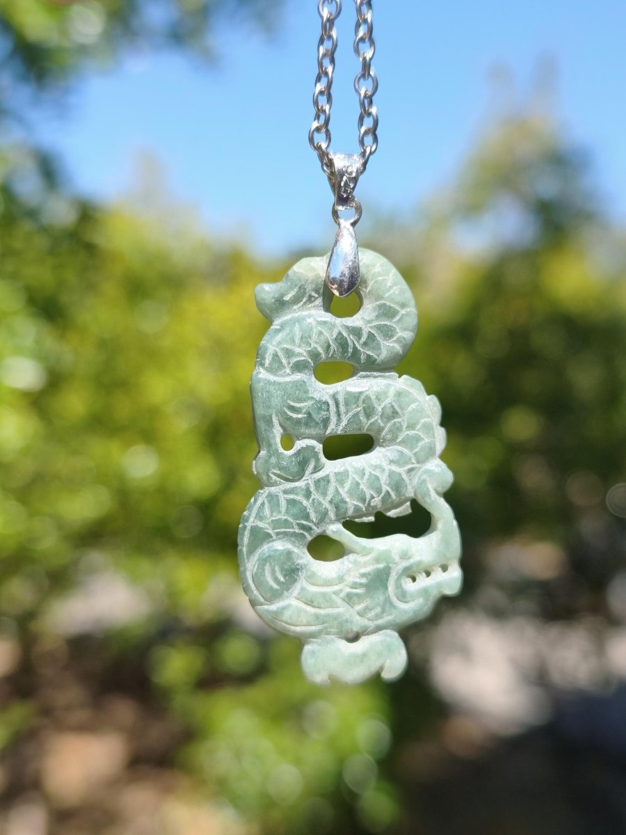 Burma Jade A Qualität Drache *Rarität* Edelstein Kette HIPPIE Boho Ethno Natur Heilstein Rarität Kristall Schmuck Anhänger Natur Kraft Stein - Art of Nature Berlin