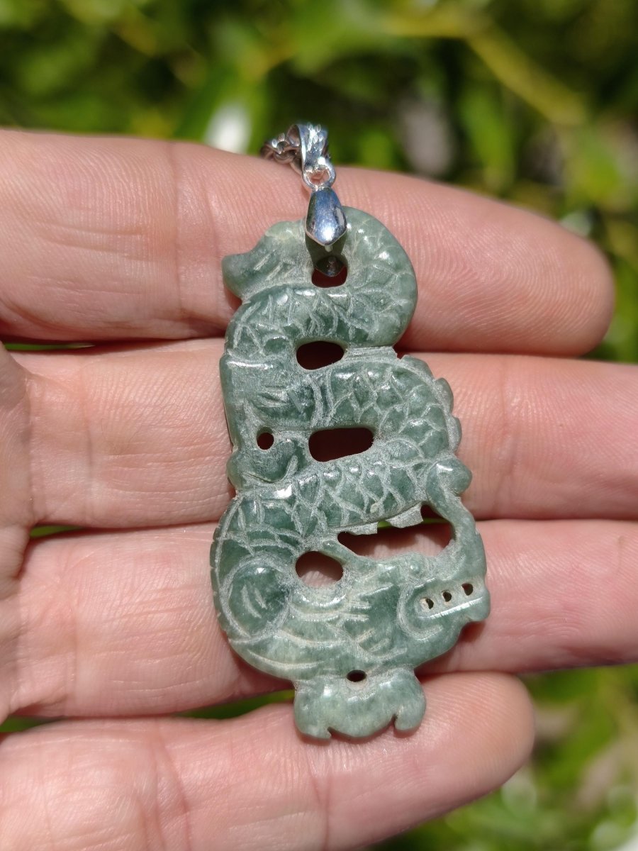 Burma Jade A Qualität Drache *Rarität* Edelstein Kette HIPPIE Boho Ethno Natur Heilstein Rarität Kristall Schmuck Anhänger Natur Kraft Stein - Art of Nature Berlin